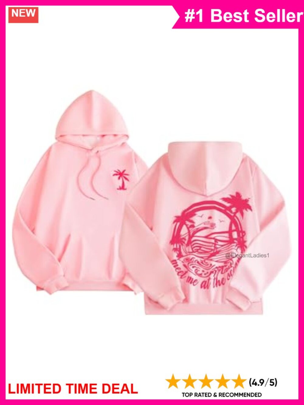 Palm Tree Puff Print Fleece Hoodie Pullover Kangaroo Pocket Casual Sweatshirt